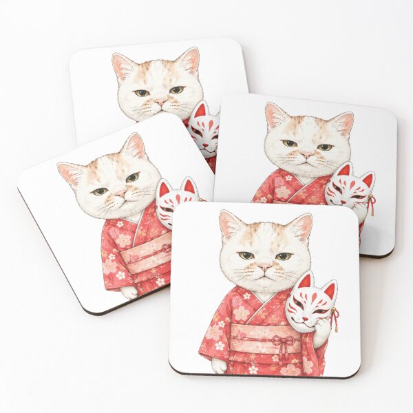 Item preview, Kimono Cat with Kitsune Mask designed and sold by Komatoya.