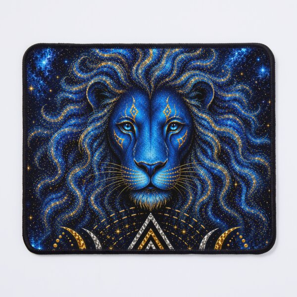 Aperçu de l'œuvre Géométrie sacrée du lion bleu céleste | Art mystique cosmique du lion créée et vendue par MandyMCDigi.