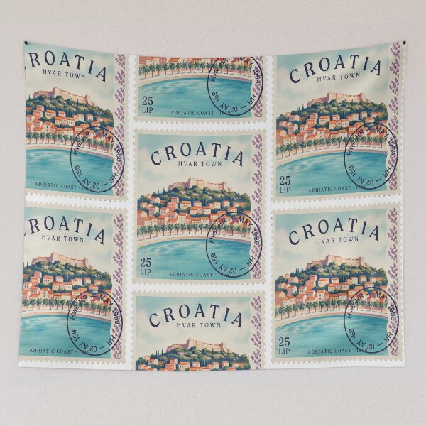 Item preview, Hvar Croatia Fortica Harbor Adriatic Stamp Sticker designed and sold by stickercuffs.