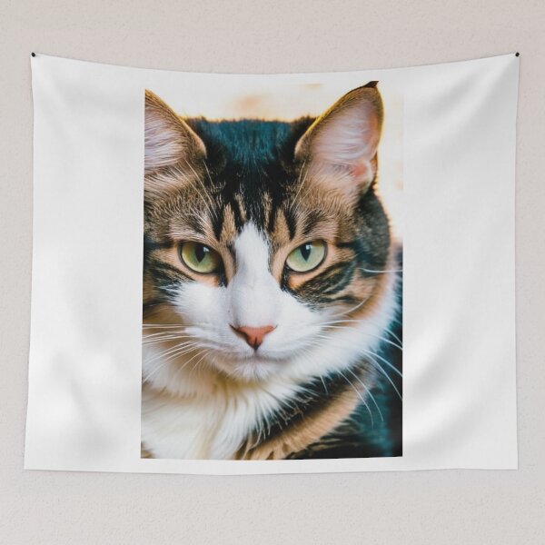 Item preview, Animals - White Tabby Cat, Feline Portrait with Luminous Yellow-Green Eyes designed and sold by World-Pets.