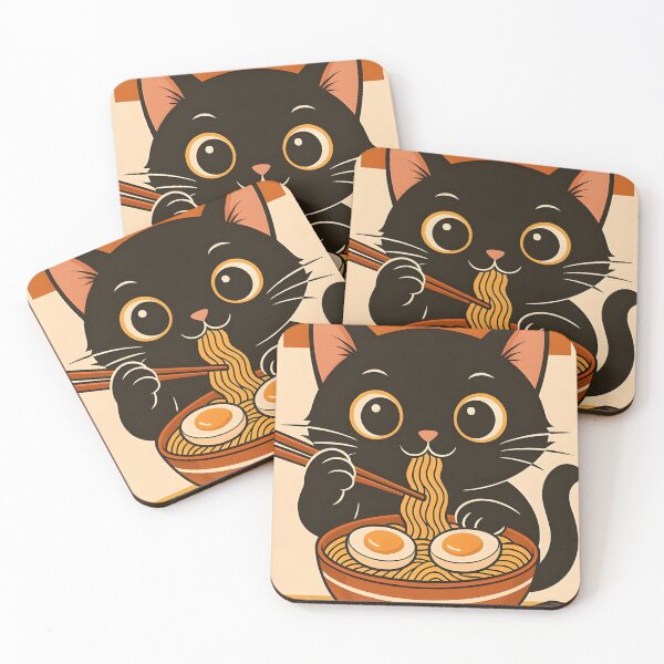 Item preview, Cute Black Cat Enjoying a Bowl of Ramen – Kawaii Japanese Food Illustration Poster designed and sold by SchultzWaltons.