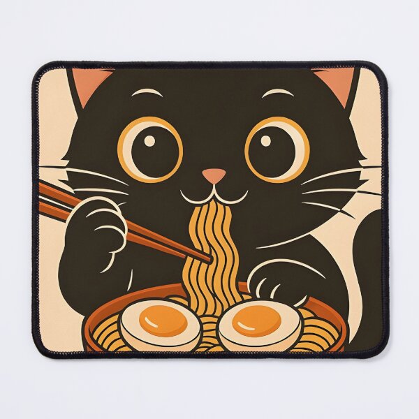 Item preview, Cute Black Cat Enjoying a Bowl of Ramen – Kawaii Japanese Food Illustration Poster designed and sold by SchultzWaltons.