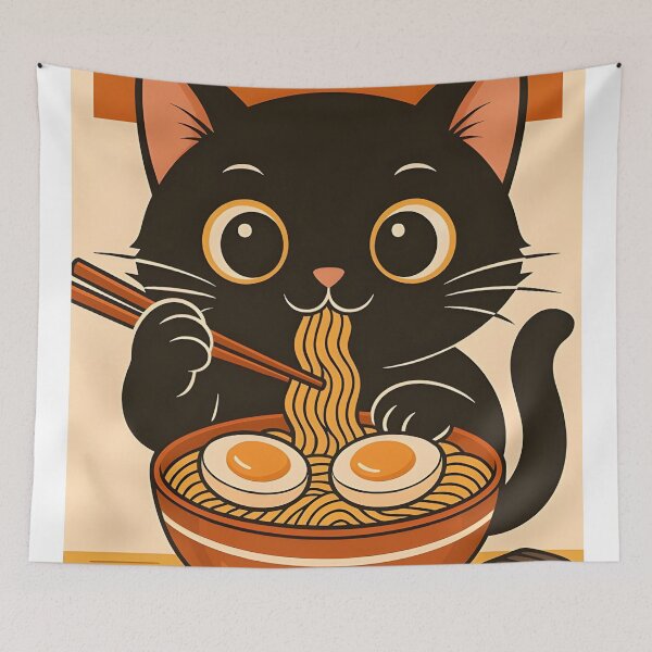 Item preview, Cute Black Cat Enjoying a Bowl of Ramen – Kawaii Japanese Food Illustration Poster designed and sold by SchultzWaltons.
