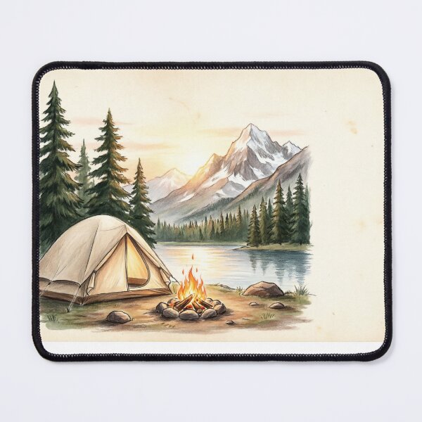 Item preview, Peaceful Mountain Lake Camping Watercolor | Nature Adventure Landscape designed and sold by ASTROVIA .