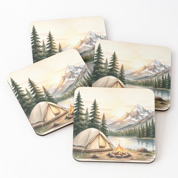 Item preview, Peaceful Mountain Lake Camping Watercolor | Nature Adventure Landscape designed and sold by ASTROVIA .