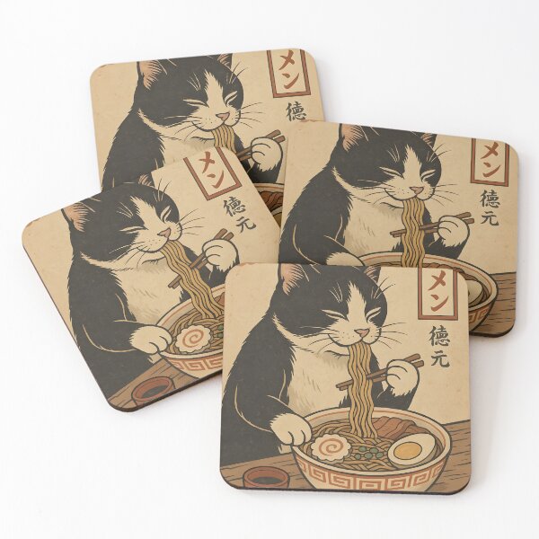 Item preview, Cute Tuxedo Cat Enjoying Ramen – Vintage Japanese Style Illustration designed and sold by SchultzWaltons.