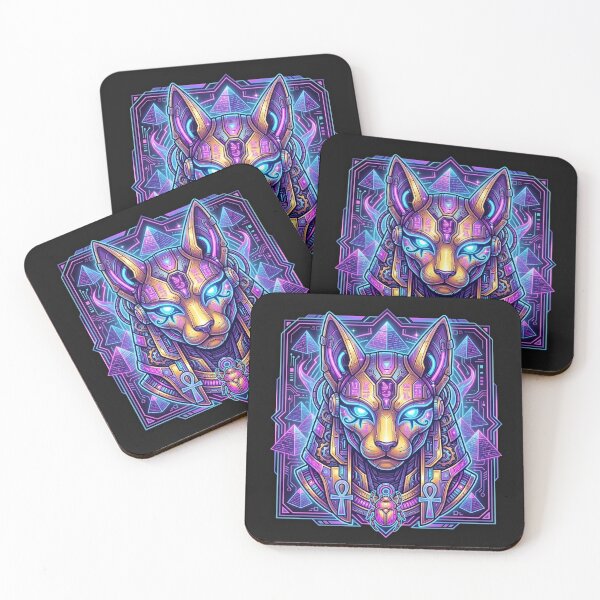 Item preview, Neon Cyberpunk Bastet - Futuristic Egyptian Cat Goddess Art designed and sold by alalame.