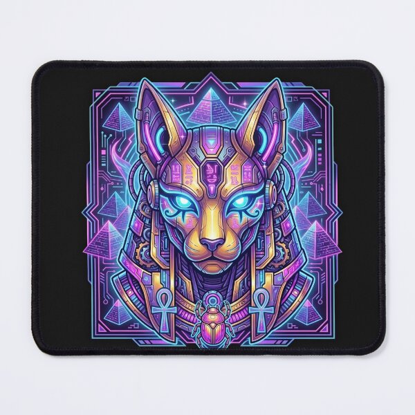 Item preview, Neon Cyberpunk Bastet - Futuristic Egyptian Cat Goddess Art designed and sold by alalame.