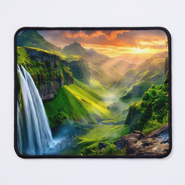 Item preview, Majestic Waterfall In Lush Green Mountain Landscape designed and sold by Artessie.