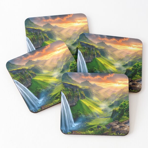 Item preview, Majestic Waterfall In Lush Green Mountain Landscape designed and sold by Artessie.
