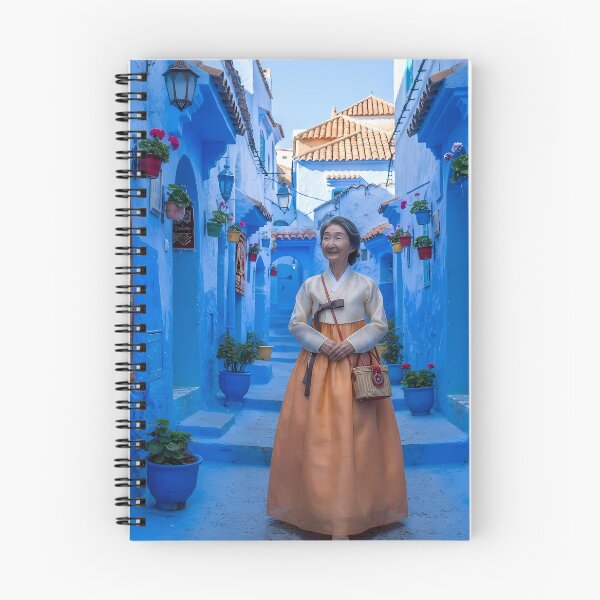 Item preview, Blue Labyrinth: A Hanbok's Moroccan Serenade in Chefchaouen designed and sold by SOOstudio73.