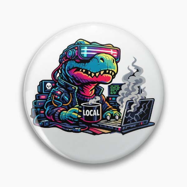 Item preview, It Works On My Machine Funny Cyberpunk Dinosaur Coding Sticker designed and sold by PixelForge Studio2.