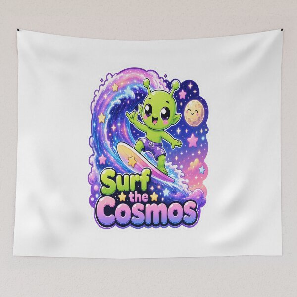 Item preview, Alien Surfer Riding Galaxy Waves designed and sold by Ruamid.
