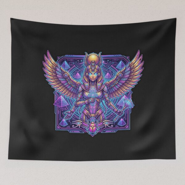 Item preview, Neon Cyberpunk Isis Goddess - Cyber Egypt Futuristic Queen Art designed and sold by alalame.
