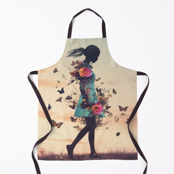 Item preview, Silhouette portrait of a beautiful girl created from flowers, butterflies and birds during sunset designed and sold by Soft Oddity.