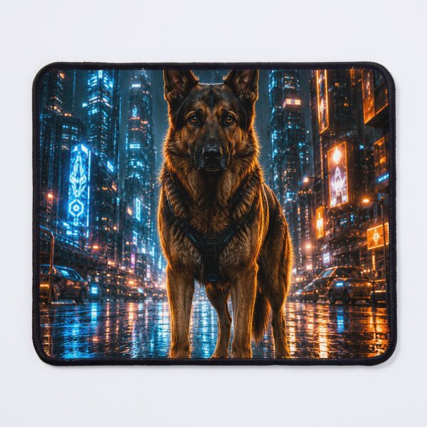 Item preview, Cyberpunk German Shepherd Neon City Art designed and sold by ASWIN STUDIO.