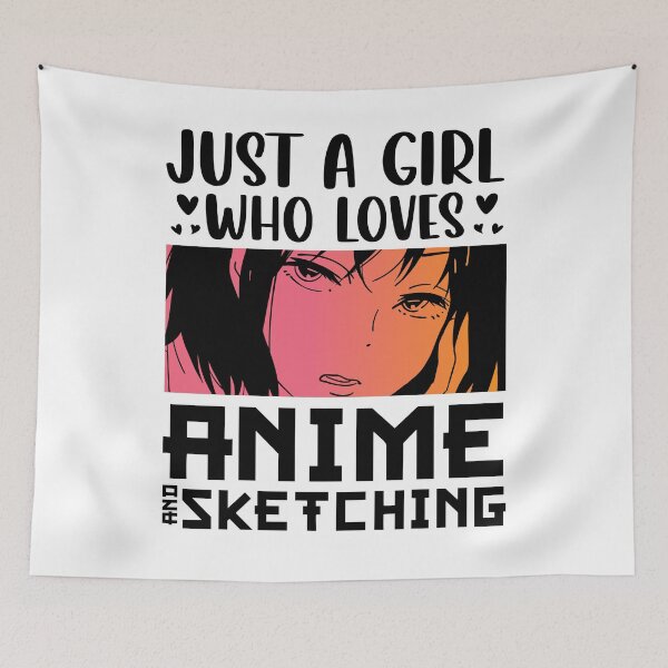 Item preview, Just A Girl Who Loves Anime & Sketching – Retro Anime Quote designed and sold by bella-rosa87.