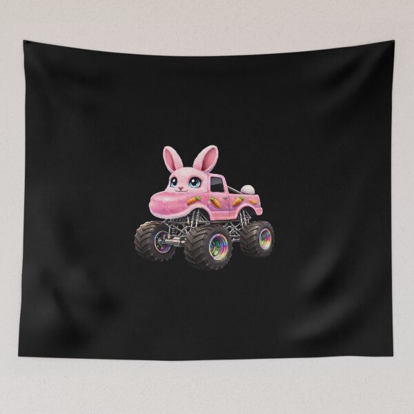 Item preview, Cute Pink Bunny Monster Truck | Kawaii Easter Rabbit Off Road | Funny Big Wheel Truck Cartoon designed and sold by artizallart.