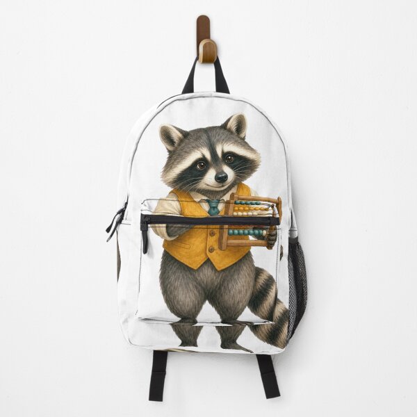 Aperçu de l'œuvre Raccoon Math Teacher Counting With a Wooden Abacus créée et vendue par Whimsy Paw Studio | Cute Animal Art.