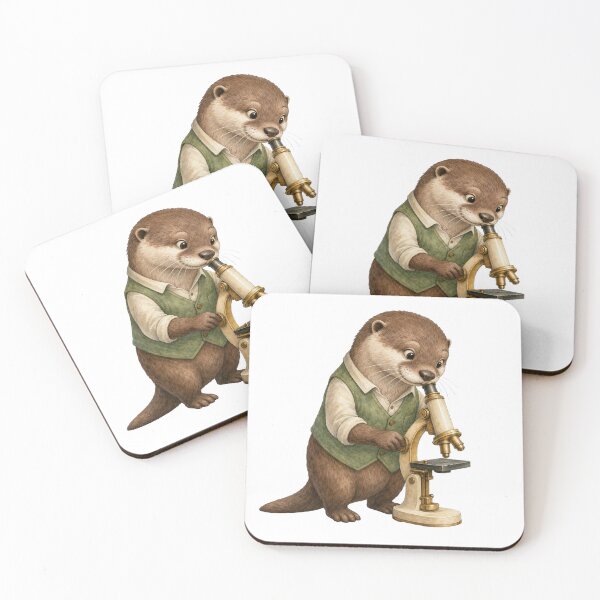 Item preview, Curious Otter Exploring Science With a Tiny Microscope designed and sold by Freshloop Studio | Whimsical Vintage Art.