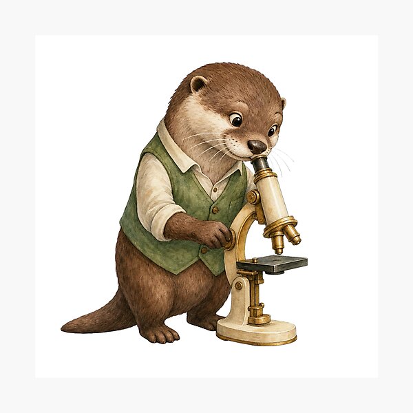 Item preview, Curious Otter Exploring Science With a Tiny Microscope designed and sold by Whimsy Paw Studio | Cute Animal Art.