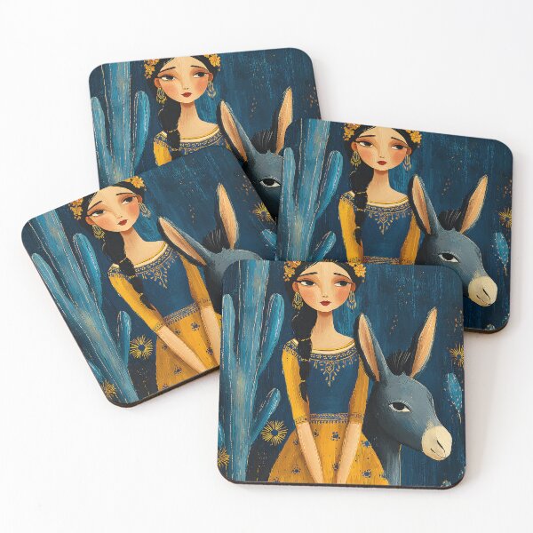 Item preview, Whimsical Girl with Donkey in a Colorful Landscape designed and sold by Artessie.