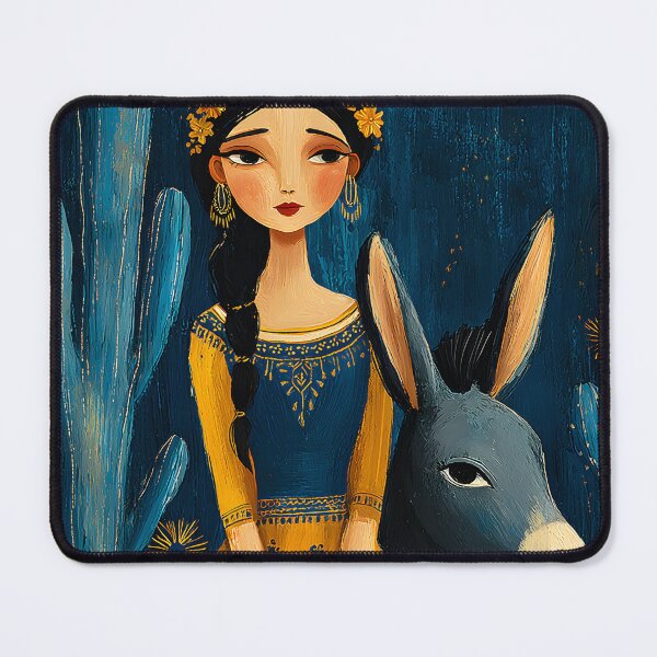Item preview, Whimsical Girl with Donkey in a Colorful Landscape designed and sold by Artessie.
