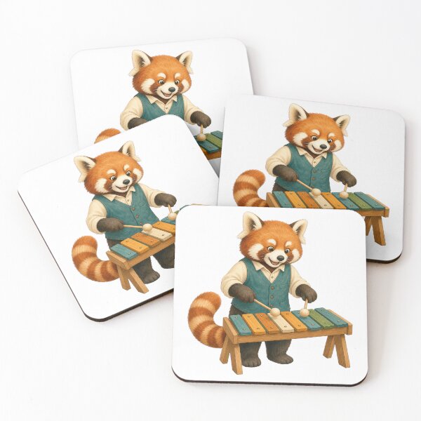Item preview, Red Panda Music Teacher Playing a Wooden Xylophone designed and sold by Whimsy Paw Studio | Cute Animal Art.