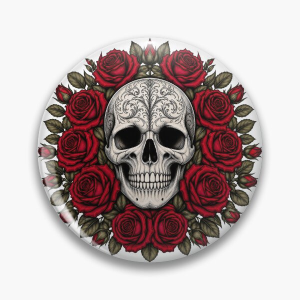 Item preview, Ornate Sugar Skull with Red Rose Wreath designed and sold by FrozenPolarBear.