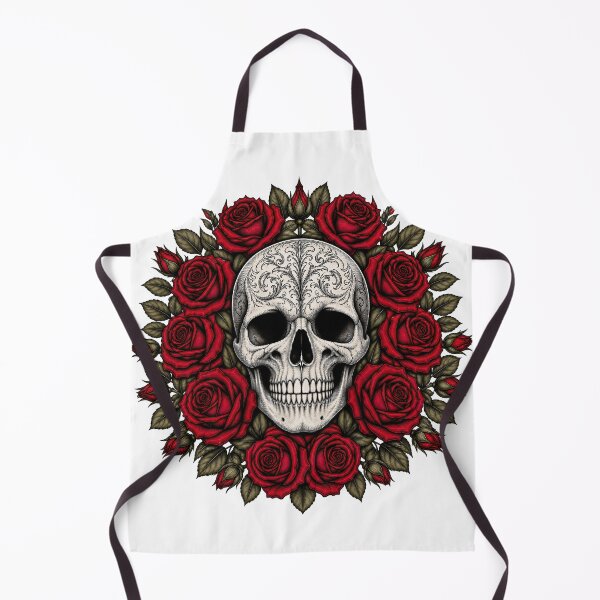 Item preview, Ornate Sugar Skull with Red Rose Wreath designed and sold by FrozenPolarBear.