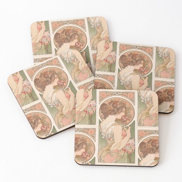 Item preview, Nouveau Woman Smelling Primrose Flowers designed and sold by artofuniverse.