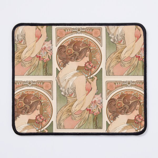 Item preview, Nouveau Woman Smelling Primrose Flowers designed and sold by artofuniverse.