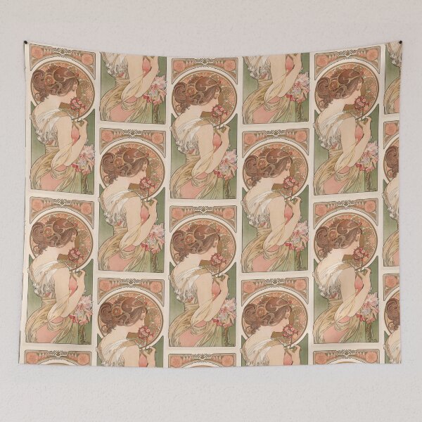 Item preview, Nouveau Woman Smelling Primrose Flowers designed and sold by artofuniverse.
