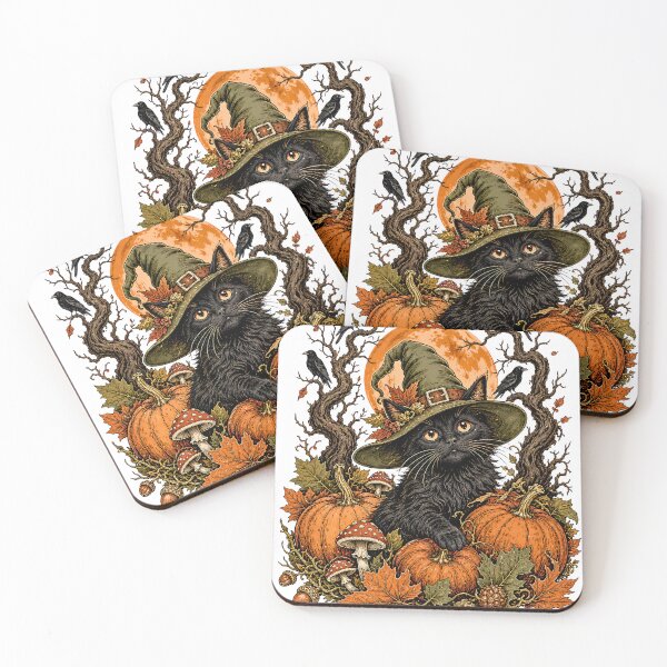 Item preview, Cozy Witchy Black Cat in Autumn Pumpkin Patch designed and sold by BumbleBloom7.