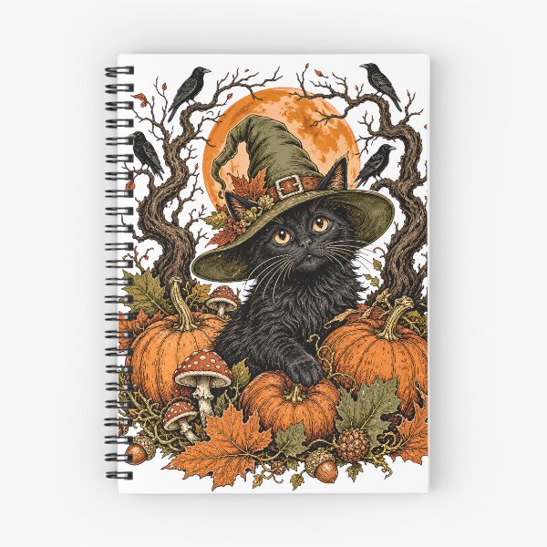 Item preview, Cozy Witchy Black Cat in Autumn Pumpkin Patch designed and sold by BumbleBloom7.