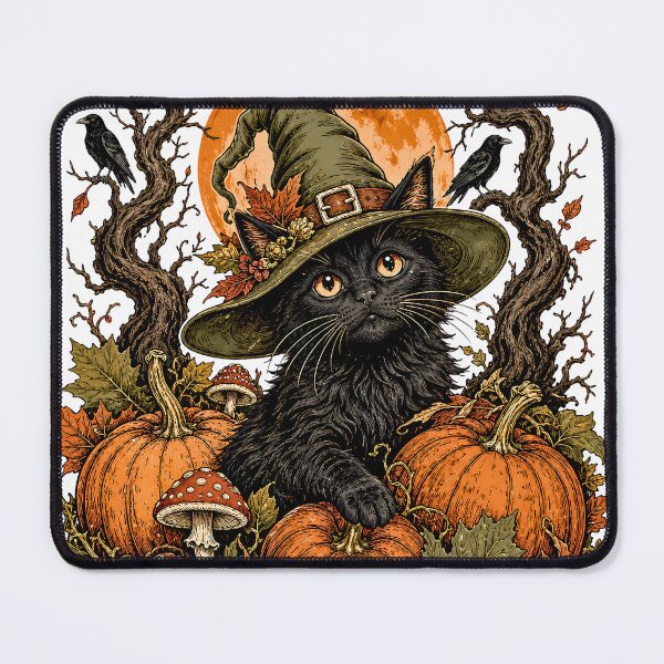 Item preview, Cozy Witchy Black Cat in Autumn Pumpkin Patch designed and sold by BumbleBloom7.
