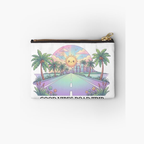 Item preview, Kawaii Good Vibes Road Trip - Cute Pastel Retro Sunset Landscape Sticker designed and sold by Amituniqart.