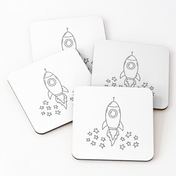 Item preview, A toy rocket lying next to star shaped stickers scattered on the floor designed and sold by rasagamastore.