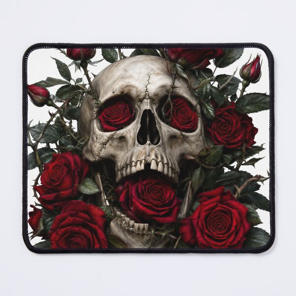Item preview, Screaming Gothic Skull with Red Roses designed and sold by FrozenPolarBear.