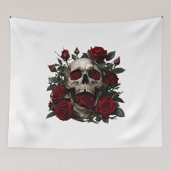 Item preview, Screaming Gothic Skull with Red Roses designed and sold by FrozenPolarBear.