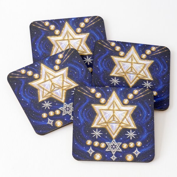Item preview, Sacred Geometry Merkaba Star | Cosmic Spiritual Wall Art | Blue & Gold Celestial Design designed and sold by MandyMCDigi.