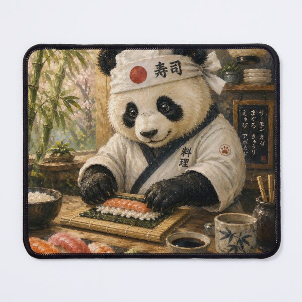 Item preview, Cute Panda Sushi Chef Making Japanese Food designed and sold by ArcaneVisionArt.
