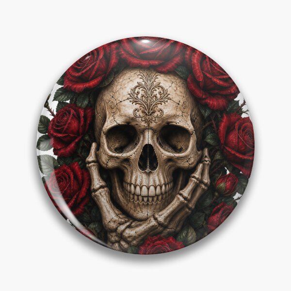 Item preview, Pensive Gothic Skull with Red Roses and Skeletal Hands designed and sold by FrozenPolarBear.
