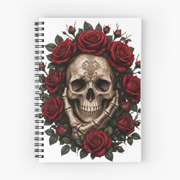 Item preview, Pensive Gothic Skull with Red Roses and Skeletal Hands designed and sold by FrozenPolarBear.