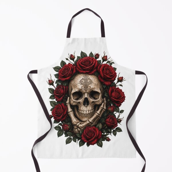 Item preview, Pensive Gothic Skull with Red Roses and Skeletal Hands designed and sold by FrozenPolarBear.