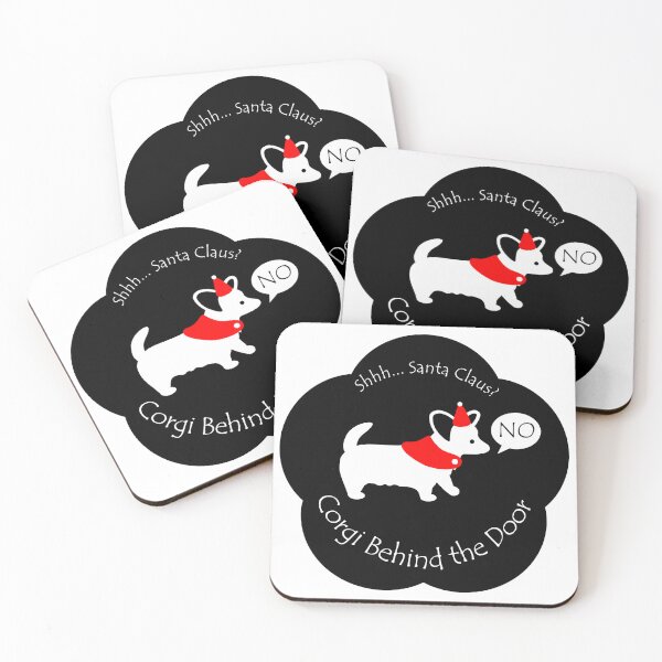 Item preview, Funny Corgi Santa Claus Behind the Door Black Base designed and sold by Na7nasColorShop.