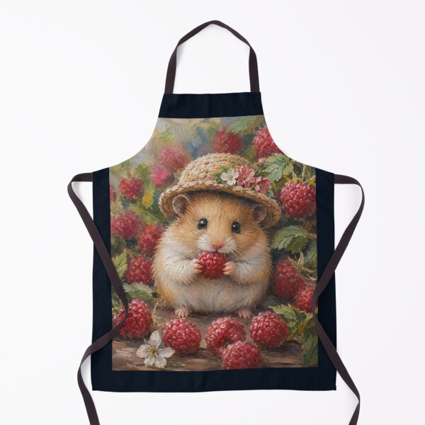 Item preview, Cute Hamster Wearing Straw Hat Eating Raspberry designed and sold by ArcaneVisionArt.