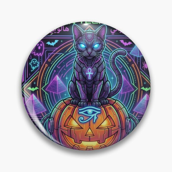 Item preview, Cyber Halloween Egyptian Cat Pumpkin - Neon Techno Magic designed and sold by alalame.