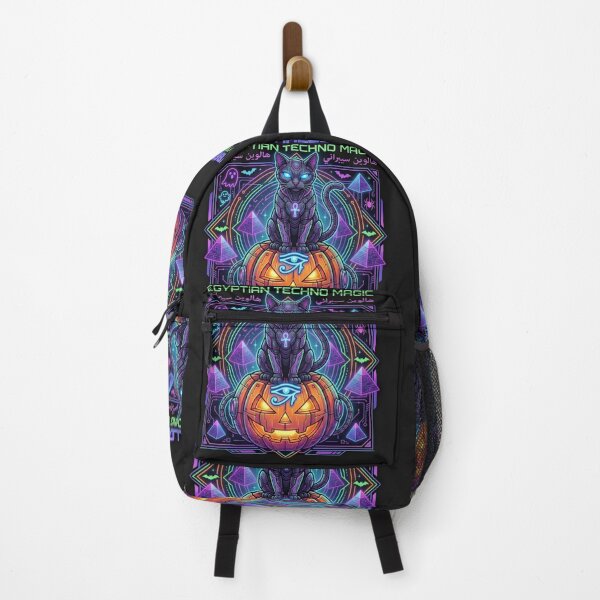 Item preview, Cyber Halloween Egyptian Cat Pumpkin - Neon Techno Magic designed and sold by alalame.