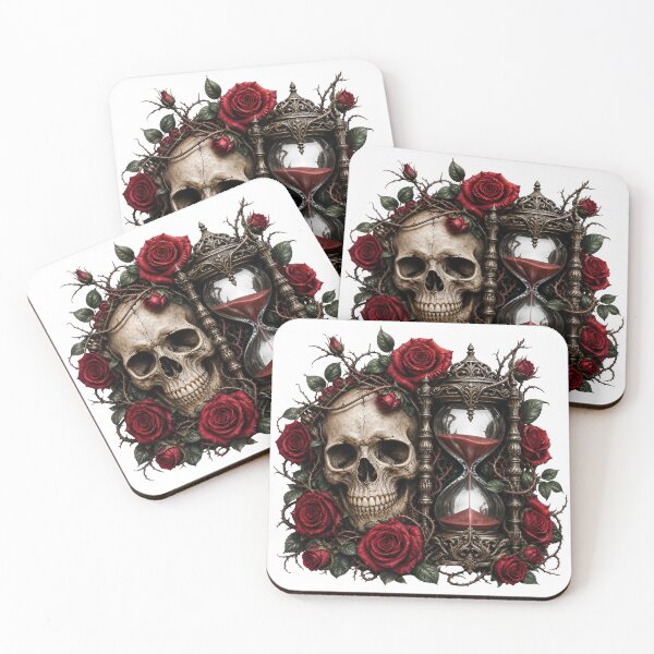 Item preview, Gothic Skull and Hourglass with Red Roses designed and sold by FrozenPolarBear.